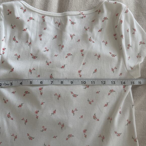 Aeropostale Y2K Cropped Top Sz LG White FloraL Scrunch Front Bow Cottagecore EUC - Picture 8 of 10